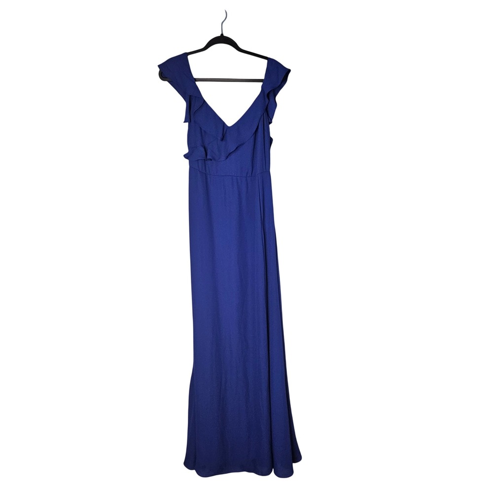 If By Sea Anthropologie Royal Blue Ruffle Trim Maxi Dress Womens Large